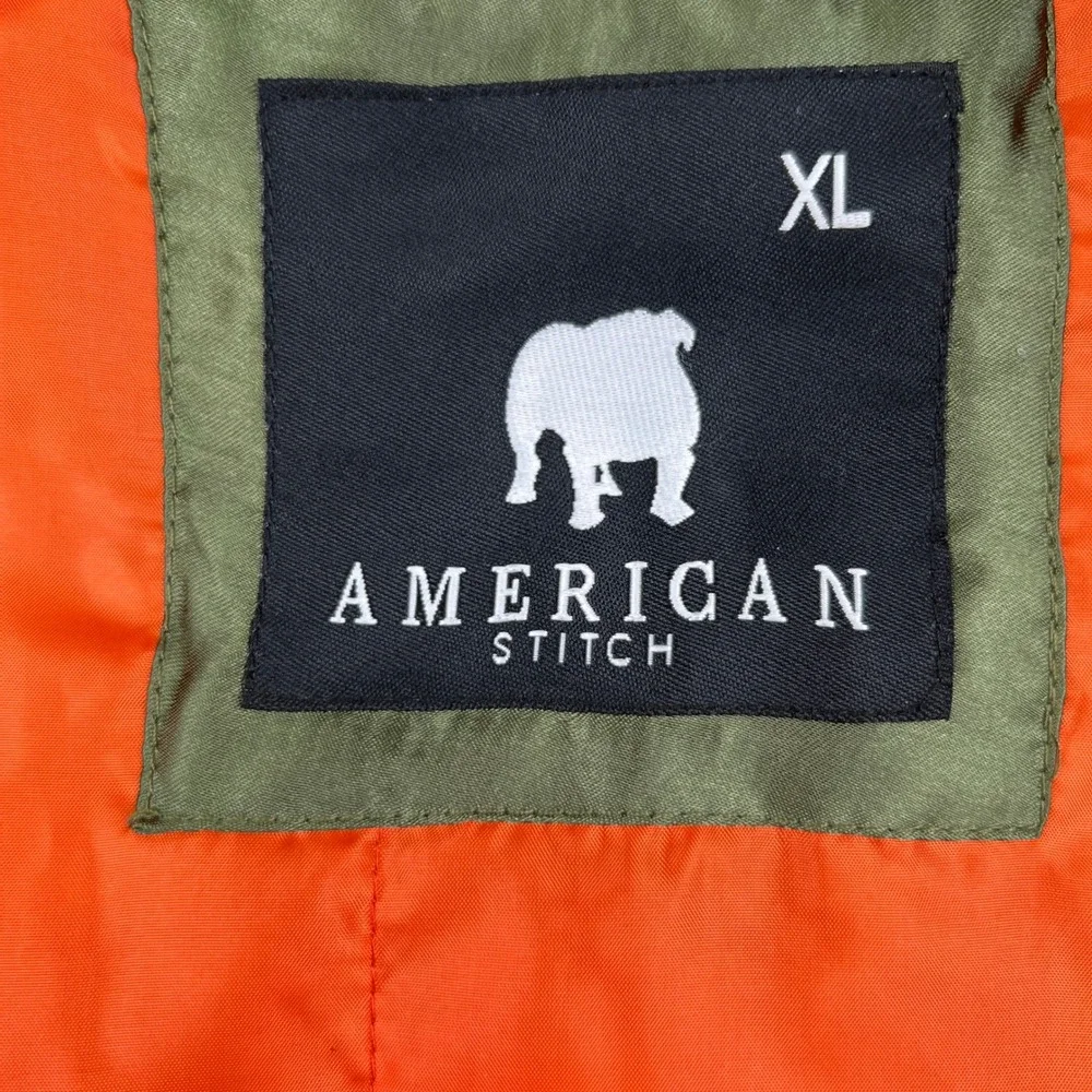 American Stitch Mens XL Bomber Jacket Olive Green Black Dragon Embroidered Satin